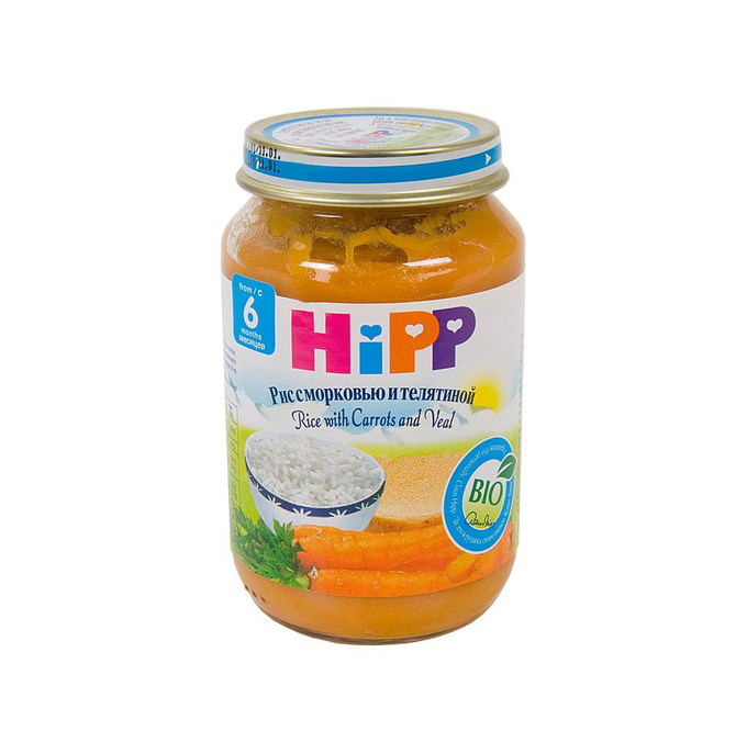 Хипп(HIPP) рис с морковью и телятиной 190г