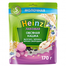 Хайнц(Heinz) каша молоч Лакомая овсяная/яблоко/черника/черн смор 5мес 170г пауч