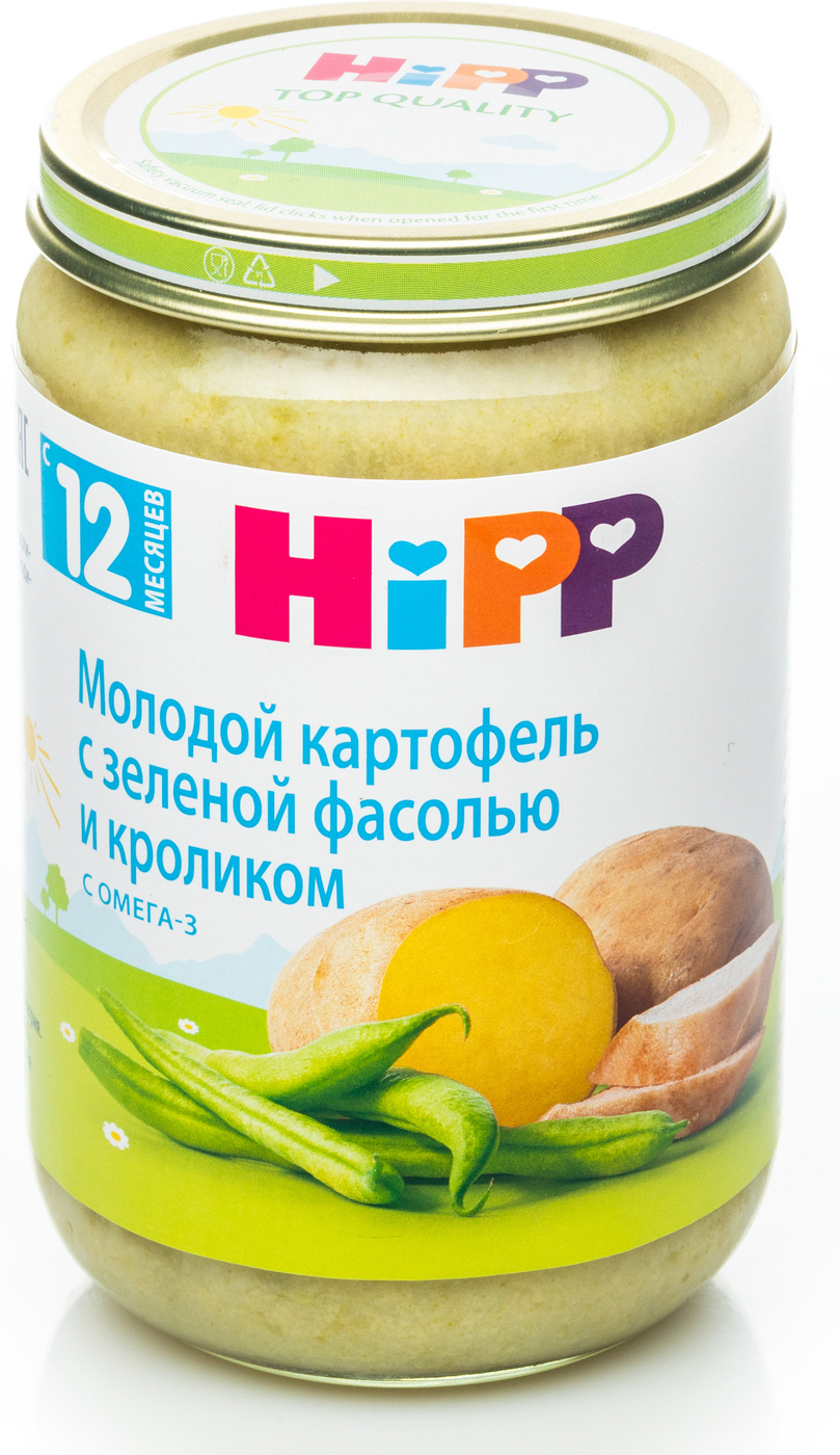 Хипп(HIPP) пюре картофель/зеленая фасоль/кролик 220г ст/б