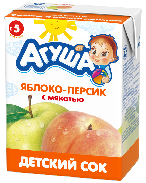 Агуша сок с мяк яблоко-персик б/сахара 200мл с 5 мес тетра пак