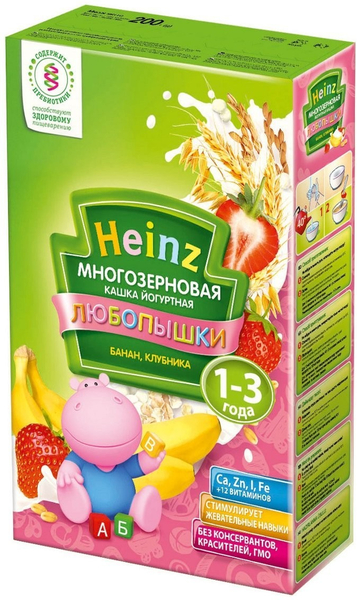 Хайнц(Heinz) каша молоч Любопышка многозернов банан/клубника 1-3 год 200г