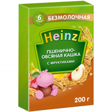 Хайнц(Heinz) каша безмолоч пшенично-овсяная с фруктиками 200 с 6 мес картон